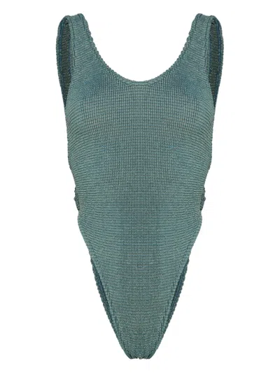 Bondeye Alicia Ring-detailing Seersucker Swimsuit In Green