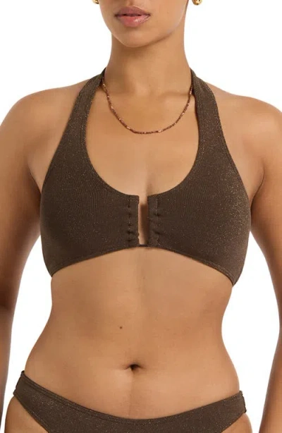 Bondeye Bond-eye Bailey Crop Halter Bikini Top In Brown