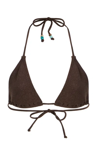 Bondeye Bond-eye Beaded Ingrid Triangle Bikini Top In Brown