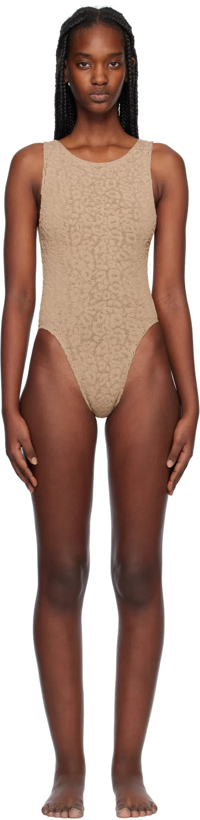 Bondeye Beige Guinness One-piece Swimsuit In Oat Leopard Two Tone