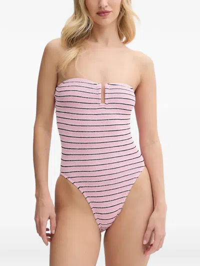 Bondeye Blake Striped Cutout Strapless Swimsuit In Pink