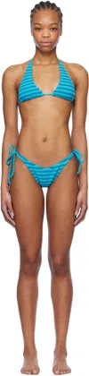 Bondeye Blue Sofie Triangle Bikini In Turquoise Stripe