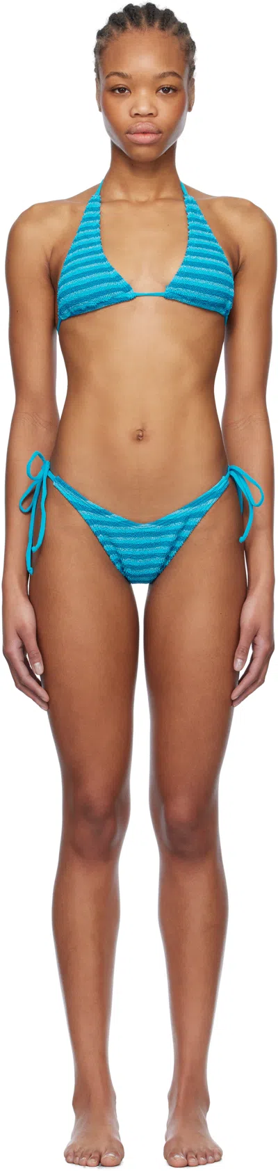 Bondeye Blue Sofie Triangle Bikini In Turquoise Stripe