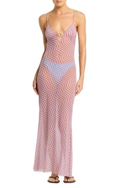 Bondeye Bond-eye Cindy Ring Detail Sheer Mesh Cover-up Maxi Dress In Pink