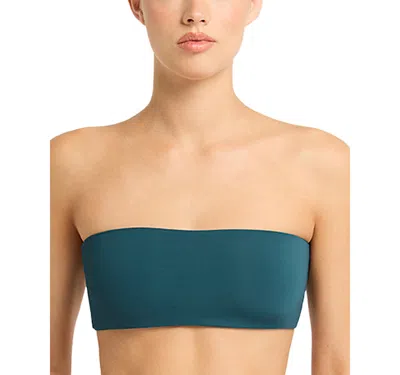 Bondeye Bond-eye Ida Tie Back Bandeau Bikini Top In Petrol Blue/forest