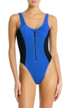 Bondeye Splice Mara Zip-up One-piece Swimsuit In Cobalt/black
