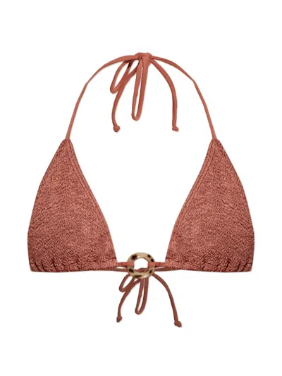 Bondeye Crinkle-effect Ring-detail Bikini Top In Brown