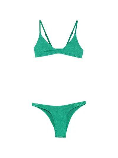 Bondeye Crinkle-texture Bikini In Green