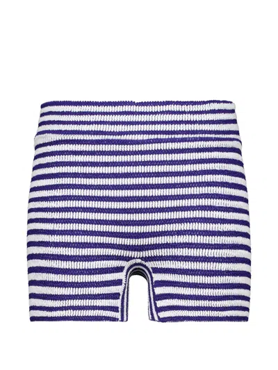 Bondeye Dom Striped Crinkle-effect Shorts In Blue