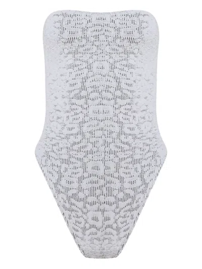 Bondeye Fane Leopard-print Strapless Swimsuit In White
