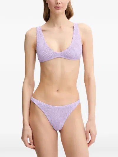 Bondeye Floral-jacquard Crinkled Bikini Top In Purple