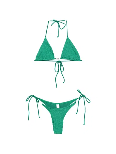 Bondeye Ingrid Beaded Triangle Bikini In Green