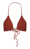 Bondeye Ingrid Beaded Triangle Bikini Top In Brown