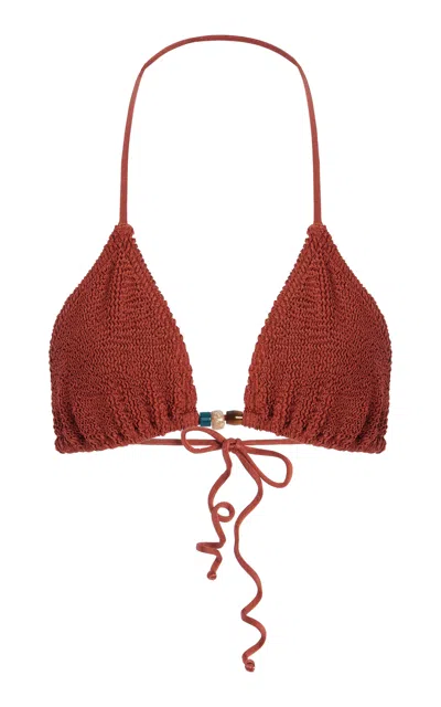 Bondeye Ingrid Beaded Triangle Bikini Top In Brown