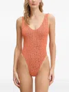 Bondeye Leopard-pattern Crinkle-effect Swimsuit In Orange