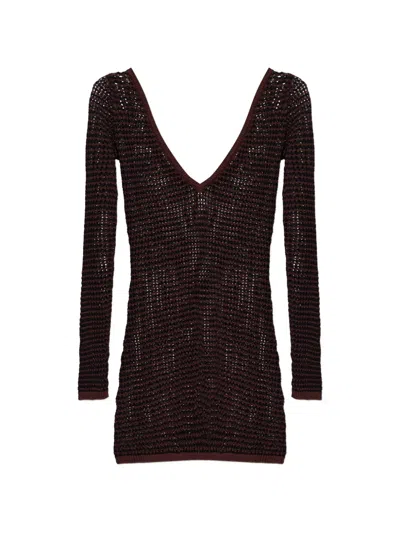 Bondeye Long-sleeve V-neck Dress In Brown