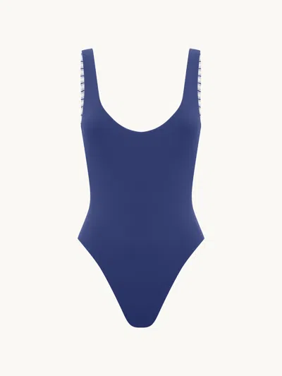 Bondeye Lucia One-piece Indigo / Riviera Stripe Bare M/l In Blue