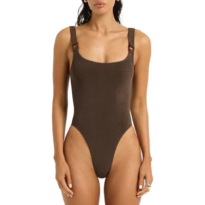 Bondeye Bond-eye Maddox Metallic Ribbed One Piece Swimsuit In Brown