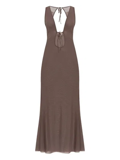 Bondeye Mesh Tie Maxi Dress In Brown