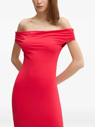 Bondeye Off-shoulder Ruched-sleeve Maxi Beach Dress In Red