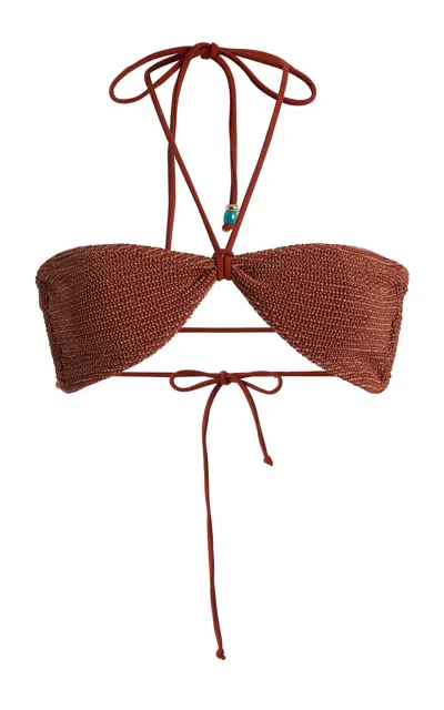 Bondeye Bond-eye Piper Beaded Bandeau Bikini Top In Brown