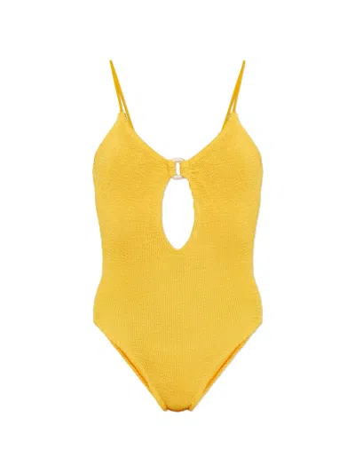 Bondeye Ring Arden Crinkle-effect Swimsuit In Yellow