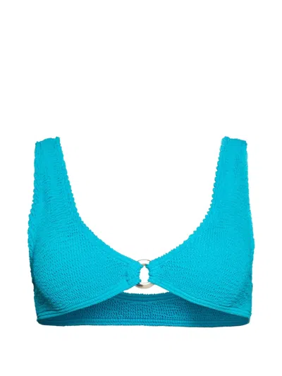 Bondeye Ring-detail Textured Bikini Top In Blue
