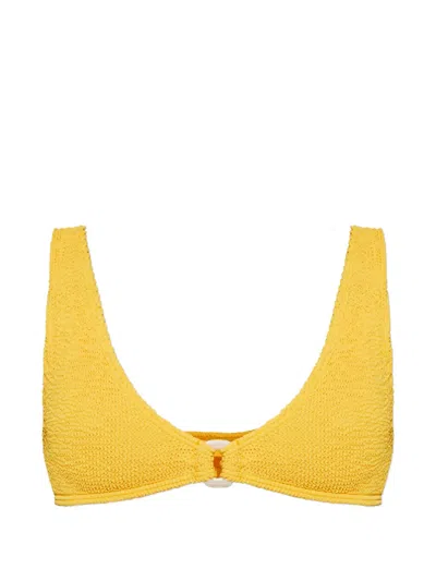 Bondeye Ring Scout Crinkle-effect Bikini Top In Yellow