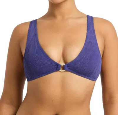 Bondeye Ring Scout Crop Swim Top In Sapphire Animalia In Purple