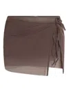 Bondeye Side-tie Mesh Skirt In Brown