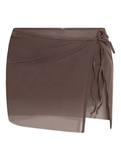 Bondeye Side-tie Mesh Skirt In Brown