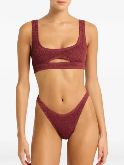 Bondeye Sinner Smocked Bikini Bottom In Burgundy