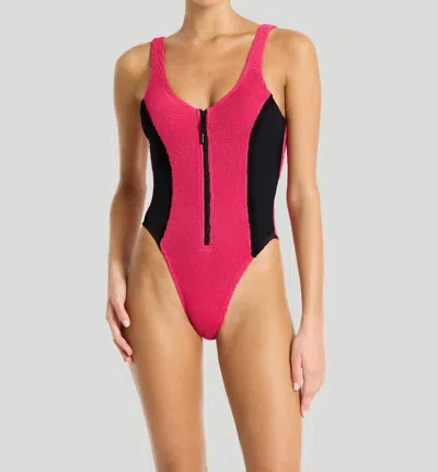 Bondeye Splice Zip Front Mara One Piece Swimsuit In Raspberry/ Black In Pink