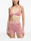 Bondeye Striped High-waisted Bikini Bottoms In Red