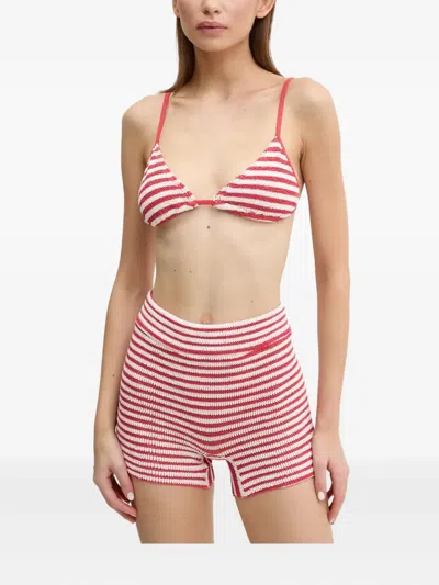 Bondeye Striped High-waisted Bikini Bottoms In Red