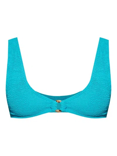 Bondeye Bond-eye Textured Finish Ring-detail Scoop Neck Mini Swim Top In Blue