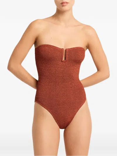 Bondeye Textured Strapless Swimsuit In Brown
