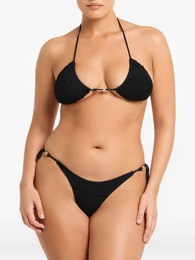 Bondeye Vista Beaded Tie-side Bikini Bottom In Black