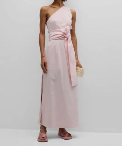 Pre-owned Bondi Born $625  Womens Pink One-shoulder Tie-waist Cotton Maxi Dress Size Medium