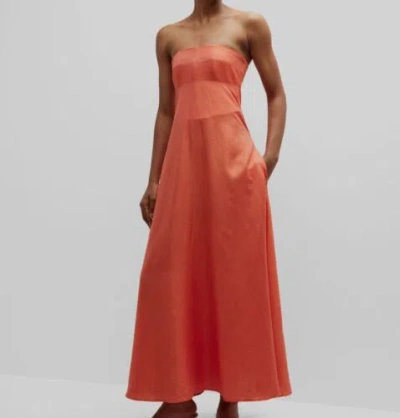 Pre-owned Bondi Born $675  Women Orange Montenegro Strapless Linen Empire Maxi Dress Sz S