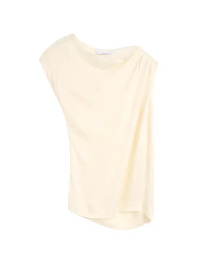 Bondi Born Ardea Hammered-satin Draped Blouse In Neutral