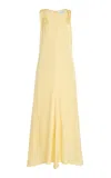 Bondi Born Ardea Twist-shoulder Hammered-satin Maxi Dress In Yellow