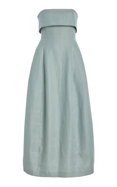 Bondi Born Atami Strapless Linen-twill Maxi Dress In Blue