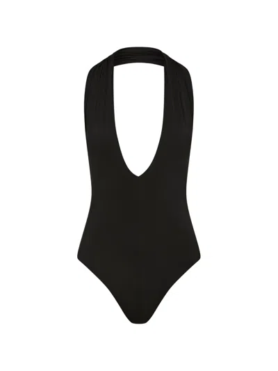 Bondi Born Blair Halterneck Plunge-neck Swimsuit In Black