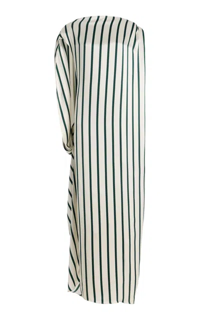Bondi Born Cannes Asymmetric Striped Silk Maxi Dress In White