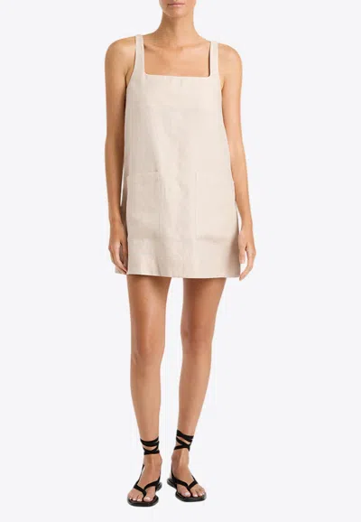 Bondi Born Delphi Sleeveless Linen Mini Dress In Beige