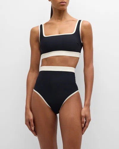 Bondi Born Jayde Contrast-trim Bikini Bottoms In Black