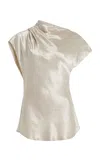 Bondi Born Kobe Draped Satin Bias Top In Silver
