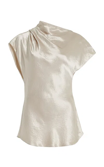 Bondi Born Kobe Draped Satin Bias Top In Silver