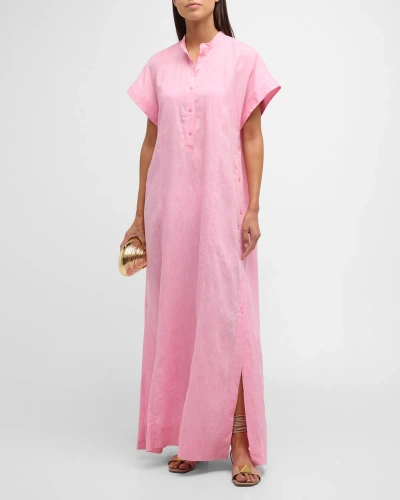 Bondi Born Leiden Linen Short-sleeve Maxi Coverup Dress In Pink